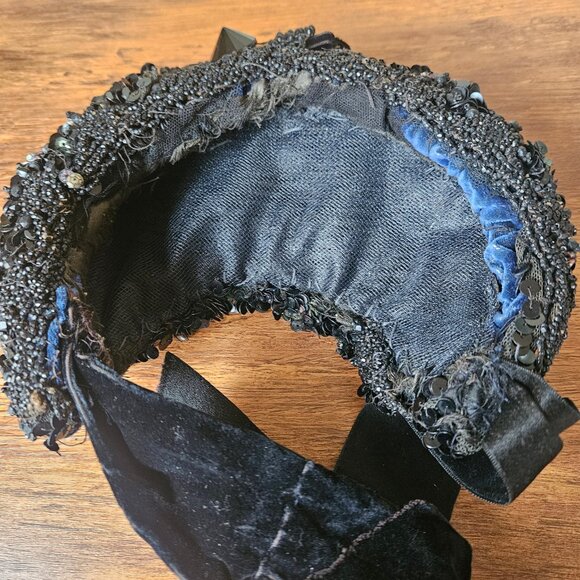 Victorian Antique 1870s 1880s Black Bonnet Jet‎ Beaded Sequins Mourning Hat main image 12